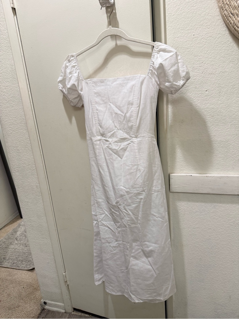 New NWT Beige Botany White Square Neck Puff Sleeve Midi Dress medium